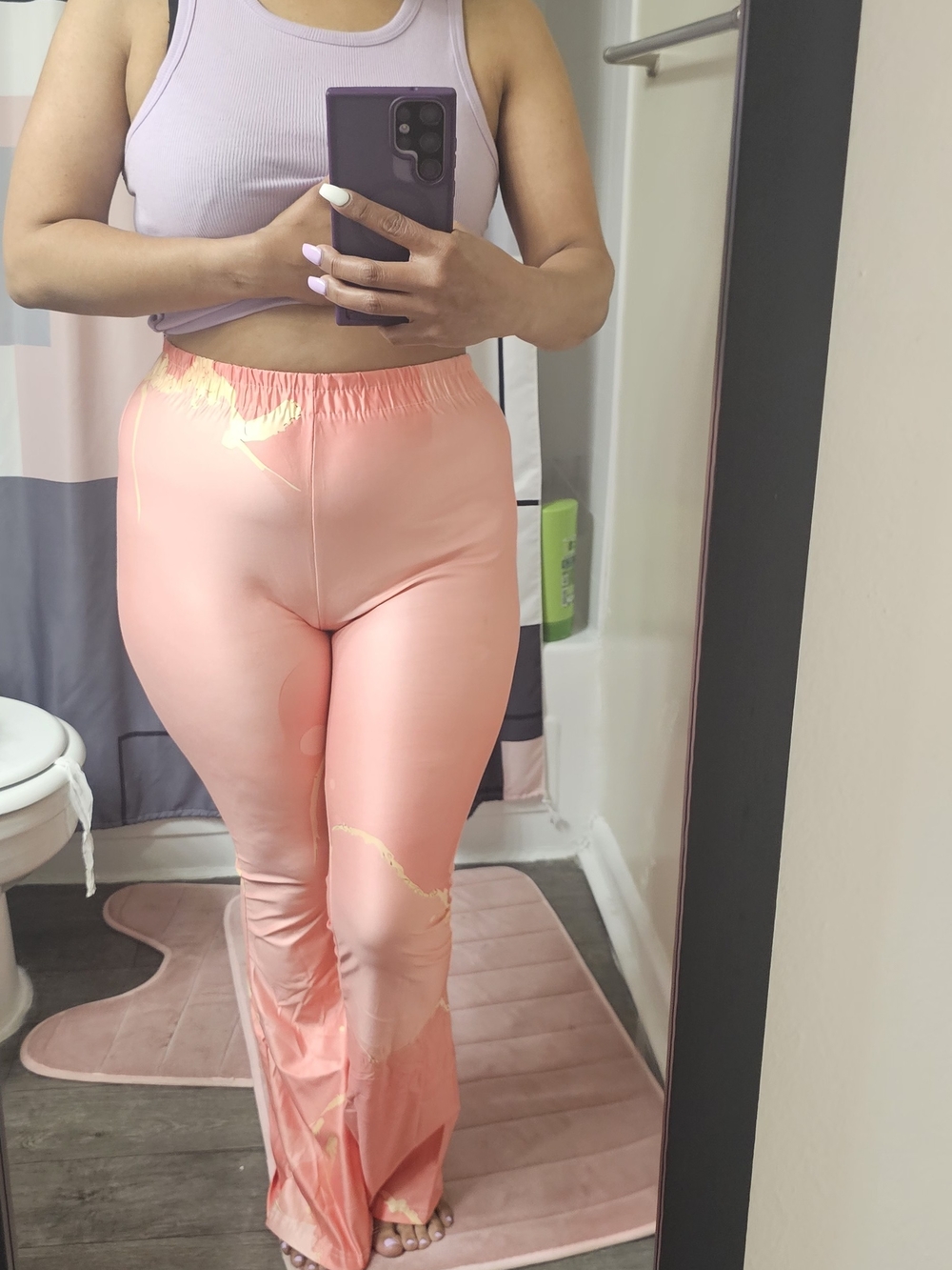 Women's Peach Pink Flared Satin Pants